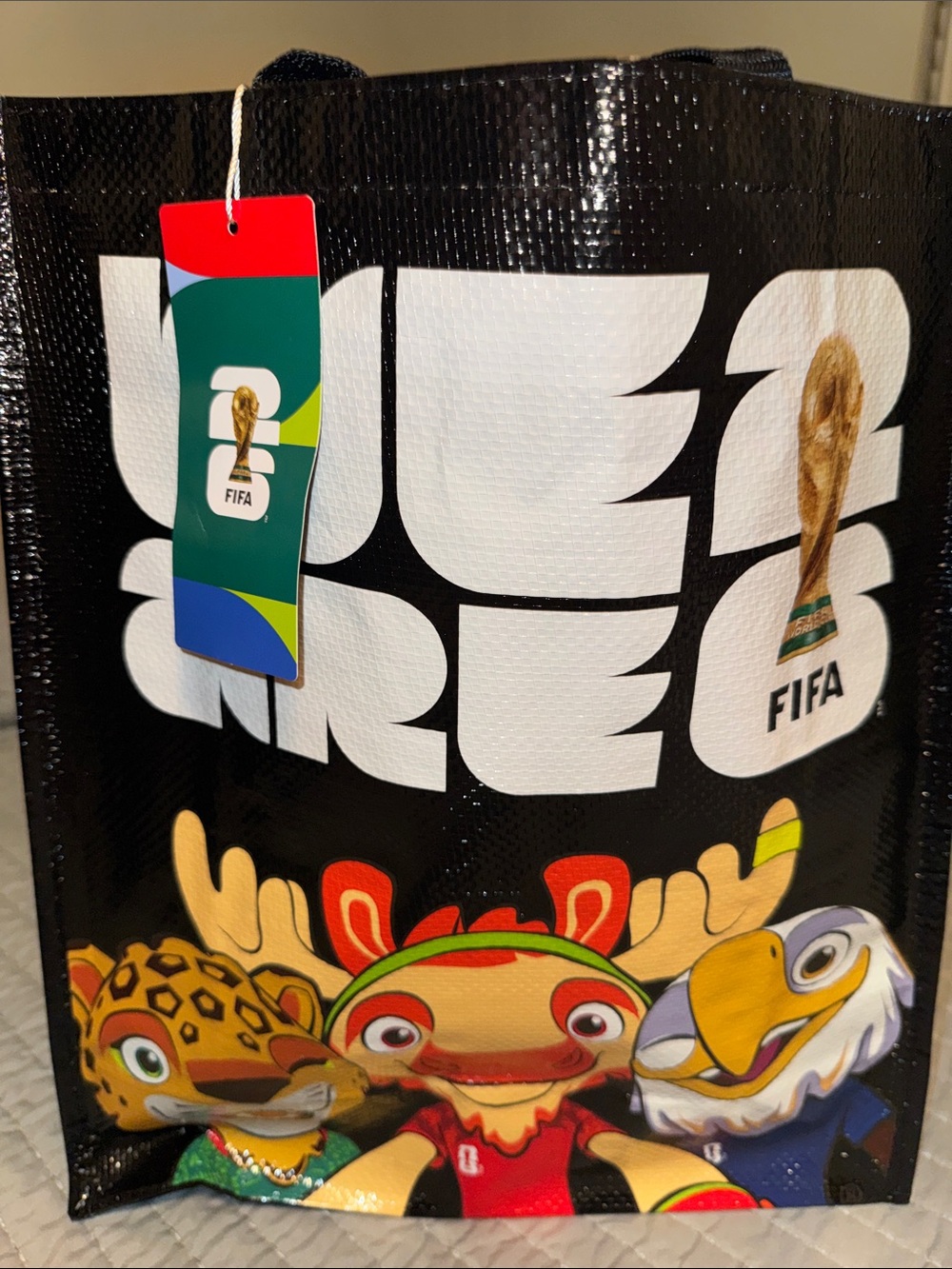 FIFA World Cup Soccer We Are26 Mascot Tote Bag MapleCanada ZayuMexico ClutchUSA